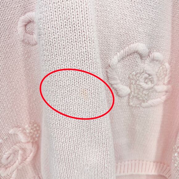 VINTAGE 90s LARGE Womens Pastel Pink Oversized Beaded Floral Sweater Clasiques - Picture 6 of 8